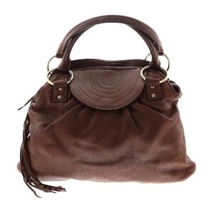 Bulga Brown Soft Pebbled Leather Fringe Boho Shoulder Bag